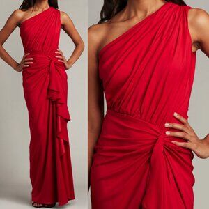 NWT TADASHI SHOJI LENA WATERFALL DRAPE GOWN DRESS 3I489L POP RED